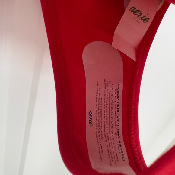 Aerie Bikini Swimsuit Triangle Top Tie Back Cheeky Bottom Black Red Bra Padding - Picture 10 of 16